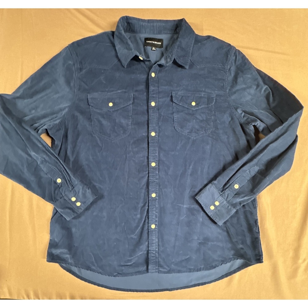 Lucky Brand Mens Navy Blue Corduroy Button Down Shirt Long Sleeve Regular Fit XL